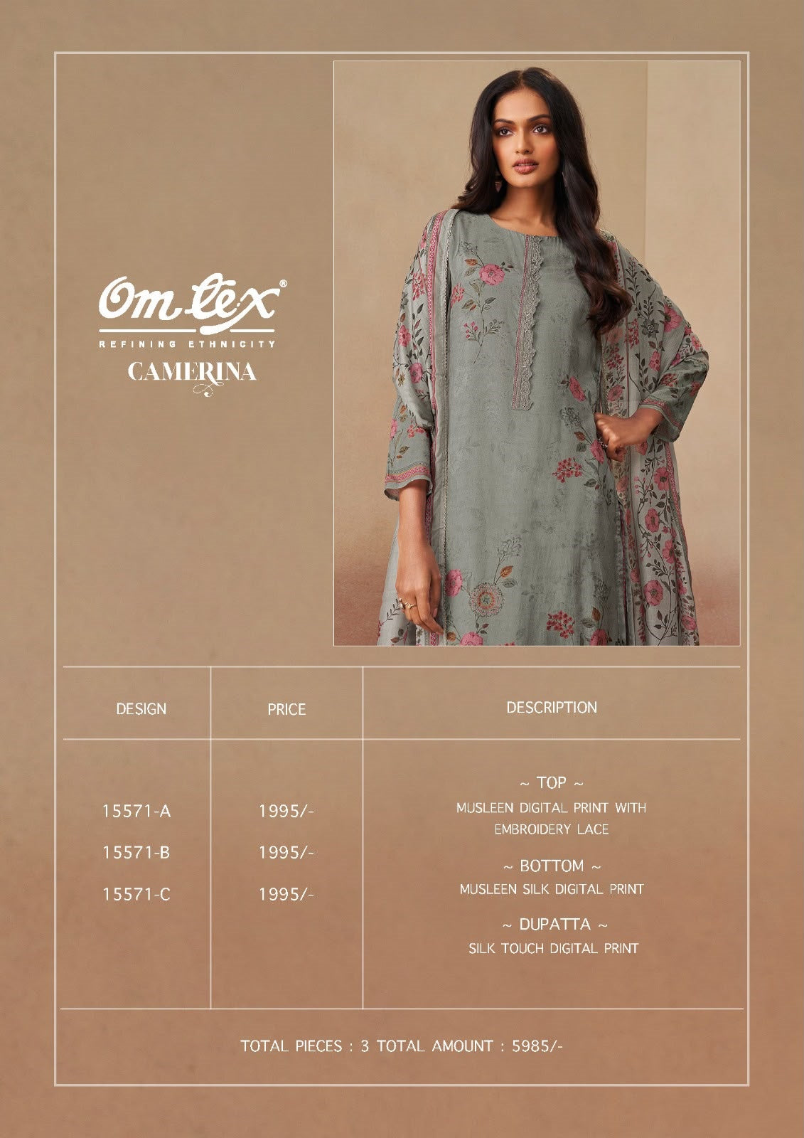 Camerina Omtex Muslin Pant Style Suits Wholesaler Ahmedabad