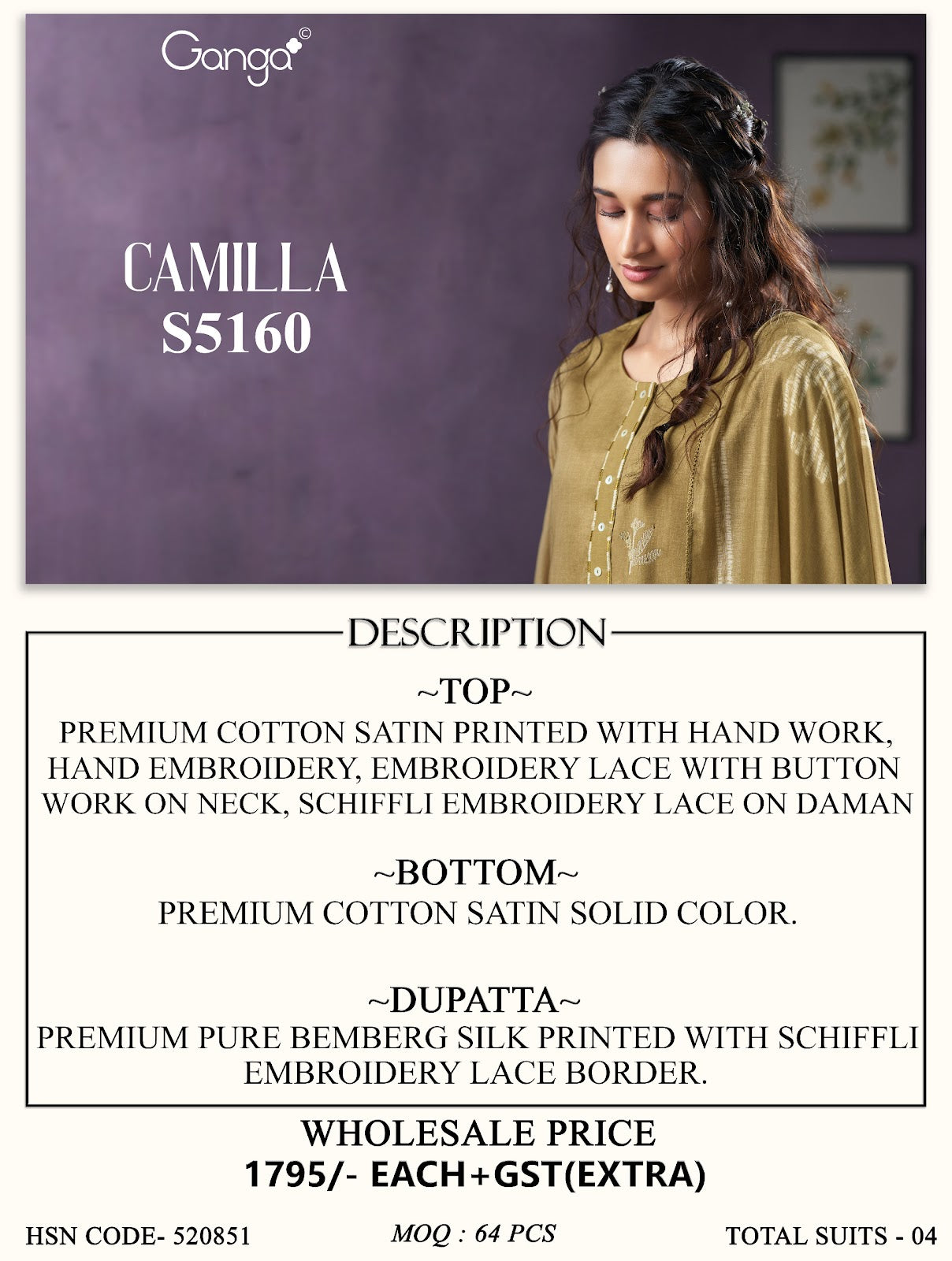 Camilla S5160 Ganga Cotton Satin Pant Style Suits Supplier Gujarat