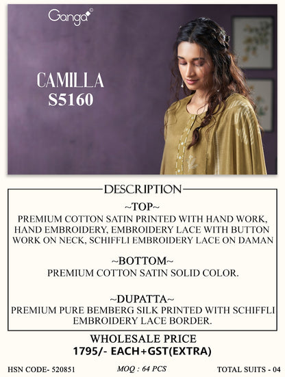 Camilla S5160 Ganga Cotton Satin Pant Style Suits Supplier Gujarat