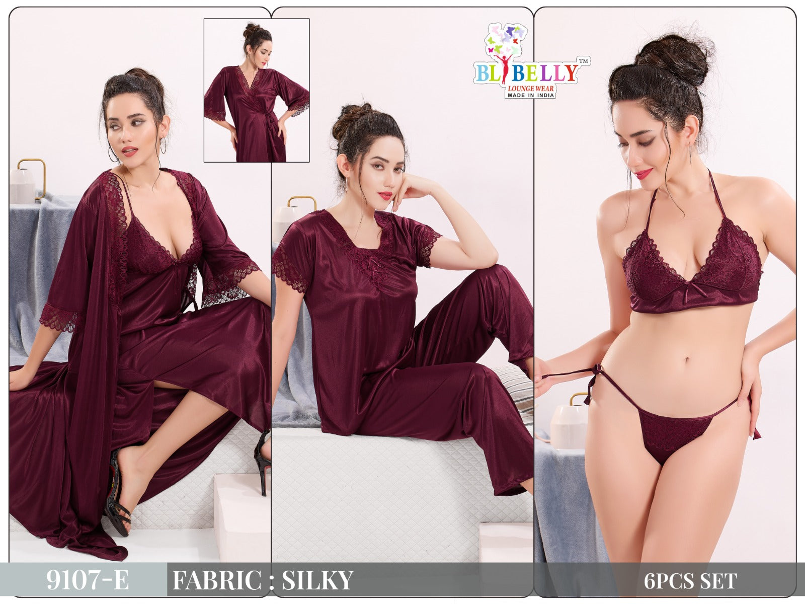 Camisole Robe Bra Panty Top Pyjama Set Belly Satin Pcs Nighty Supplier Ahmedabad