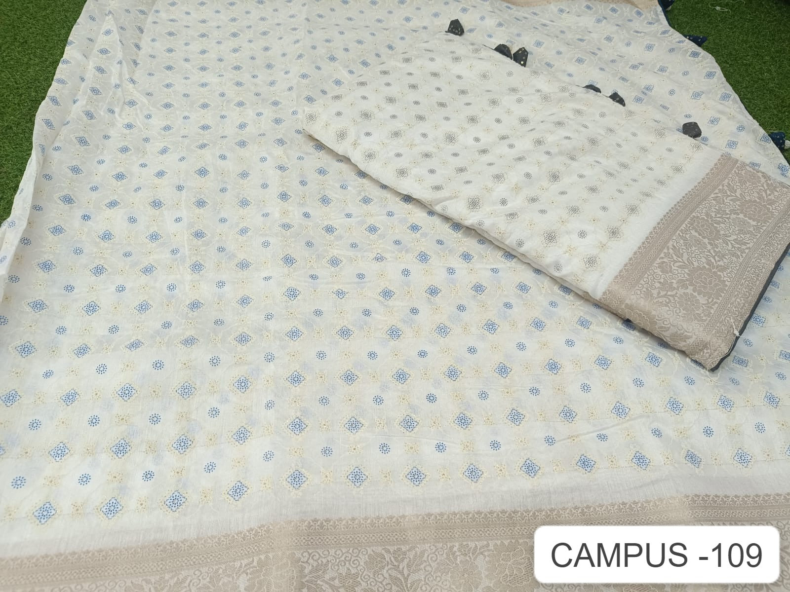 Campus 109 White Kalpveli Spun Cotton Sarees