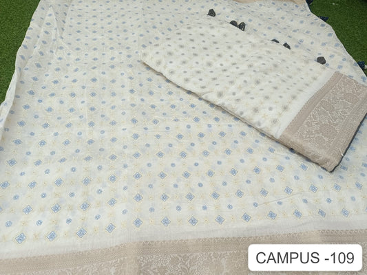 Campus 109 White Kalpveli Spun Cotton Sarees