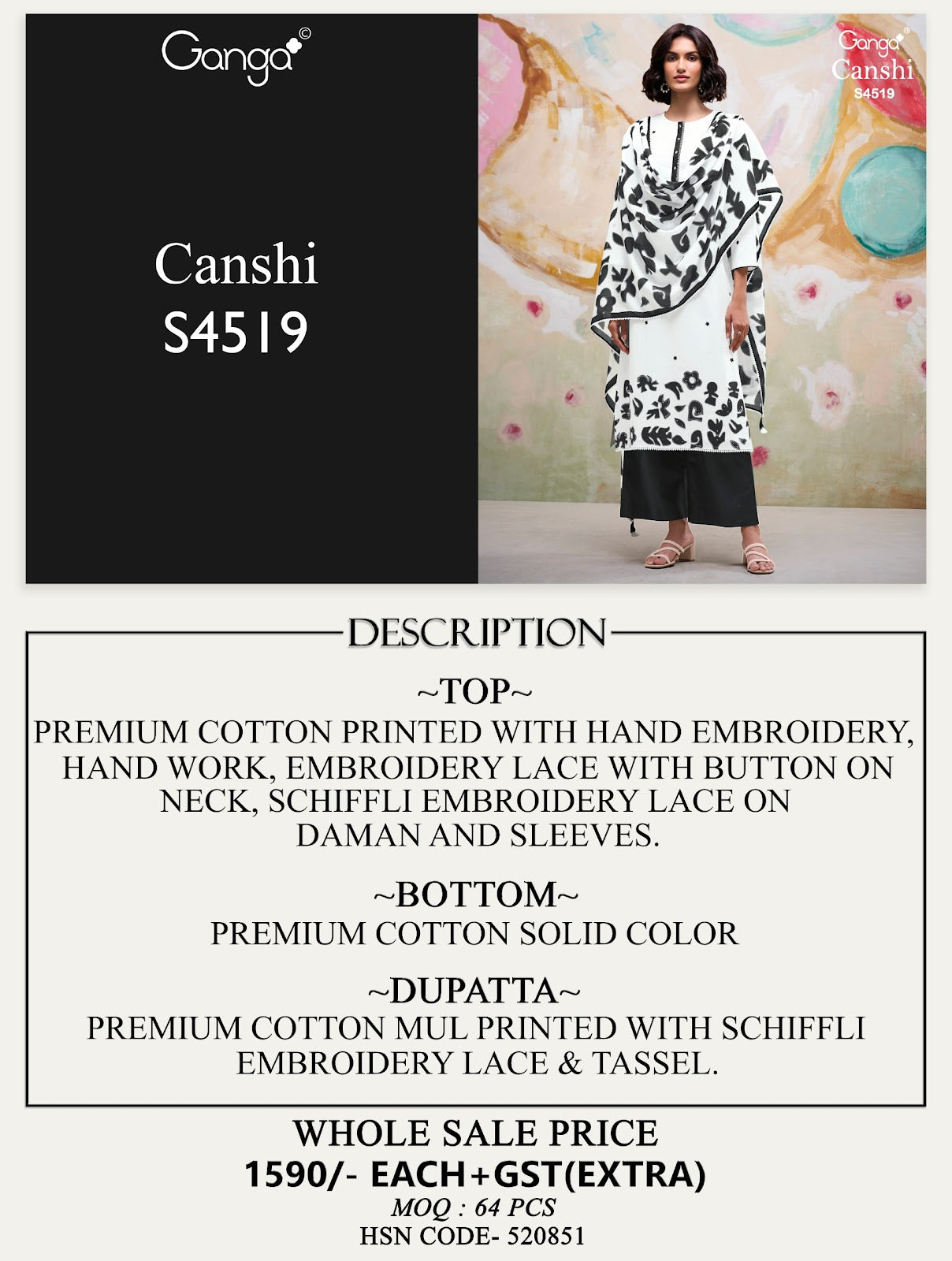 Canshi 4519 Ganga Cotton Plazzo Style Suits Wholesale Price