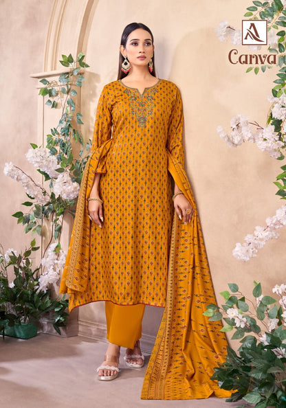 Canva Alok Viscose Karachi Pashmina Salwar Suits Supplier Gujarat