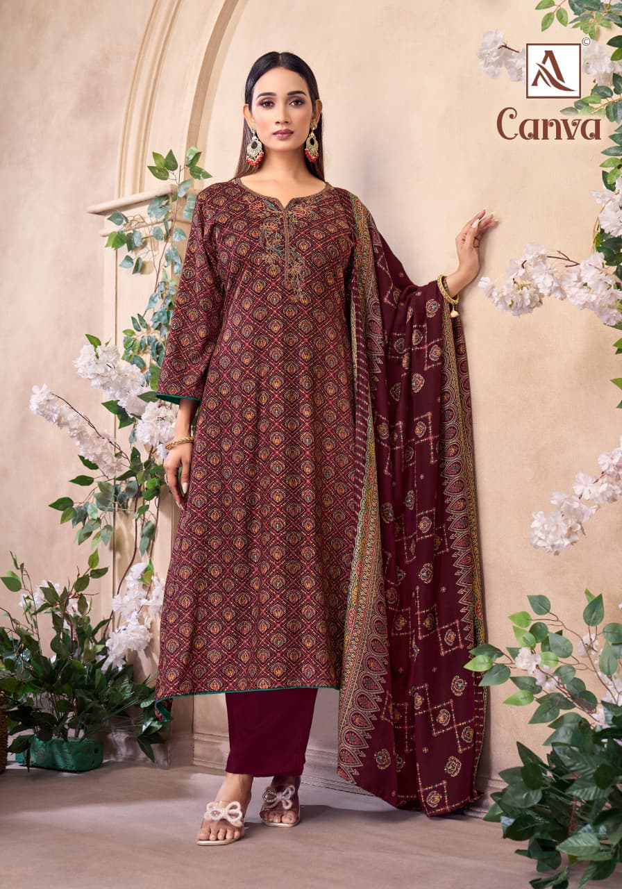 Canva Alok Viscose Karachi Pashmina Salwar Suits Supplier Gujarat