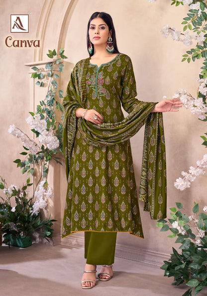 Canva Alok Viscose Karachi Pashmina Salwar Suits Supplier Gujarat