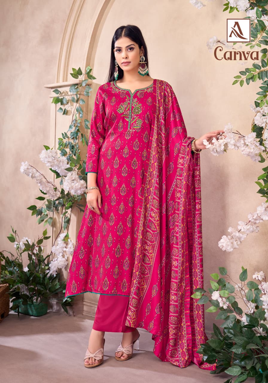 Canva Alok Viscose Karachi Pashmina Salwar Suits Supplier Gujarat