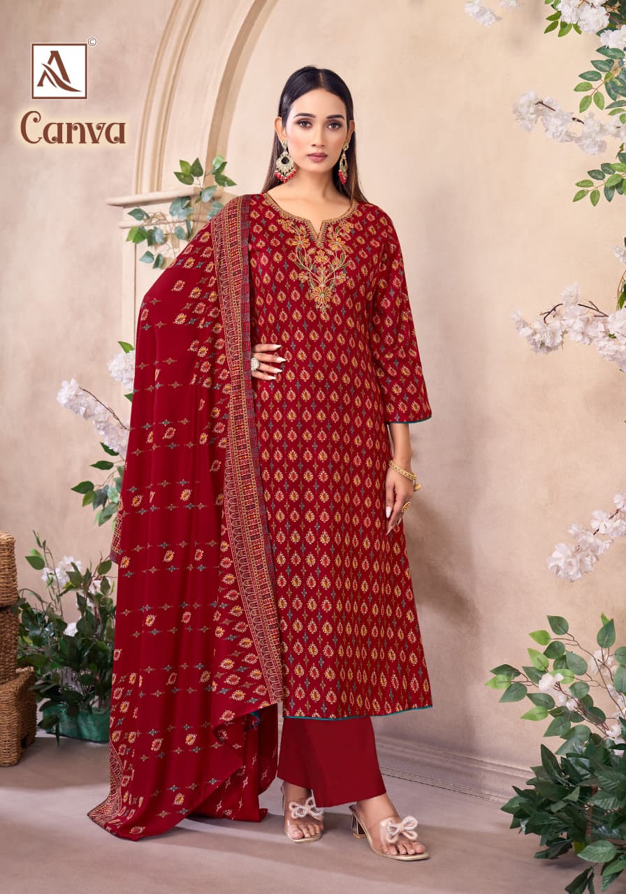 Canva Alok Viscose Karachi Pashmina Salwar Suits Supplier Gujarat