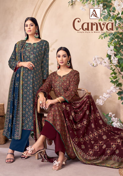 Canva Alok Viscose Karachi Pashmina Salwar Suits Supplier Gujarat