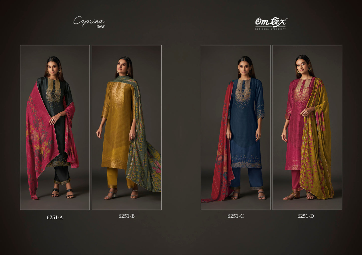 Caprina Vol 2 6251 Omtex Silk Jacquard Pant Style Suits Exporter