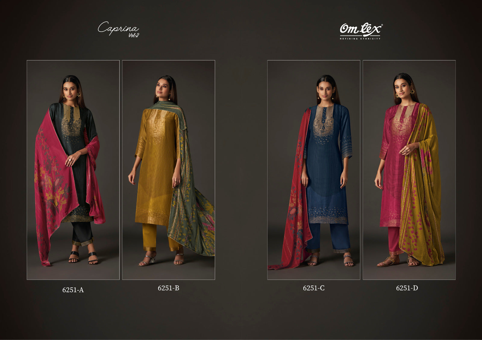 Caprina Vol 2 6251 Omtex Silk Jacquard Pant Style Suits Exporter