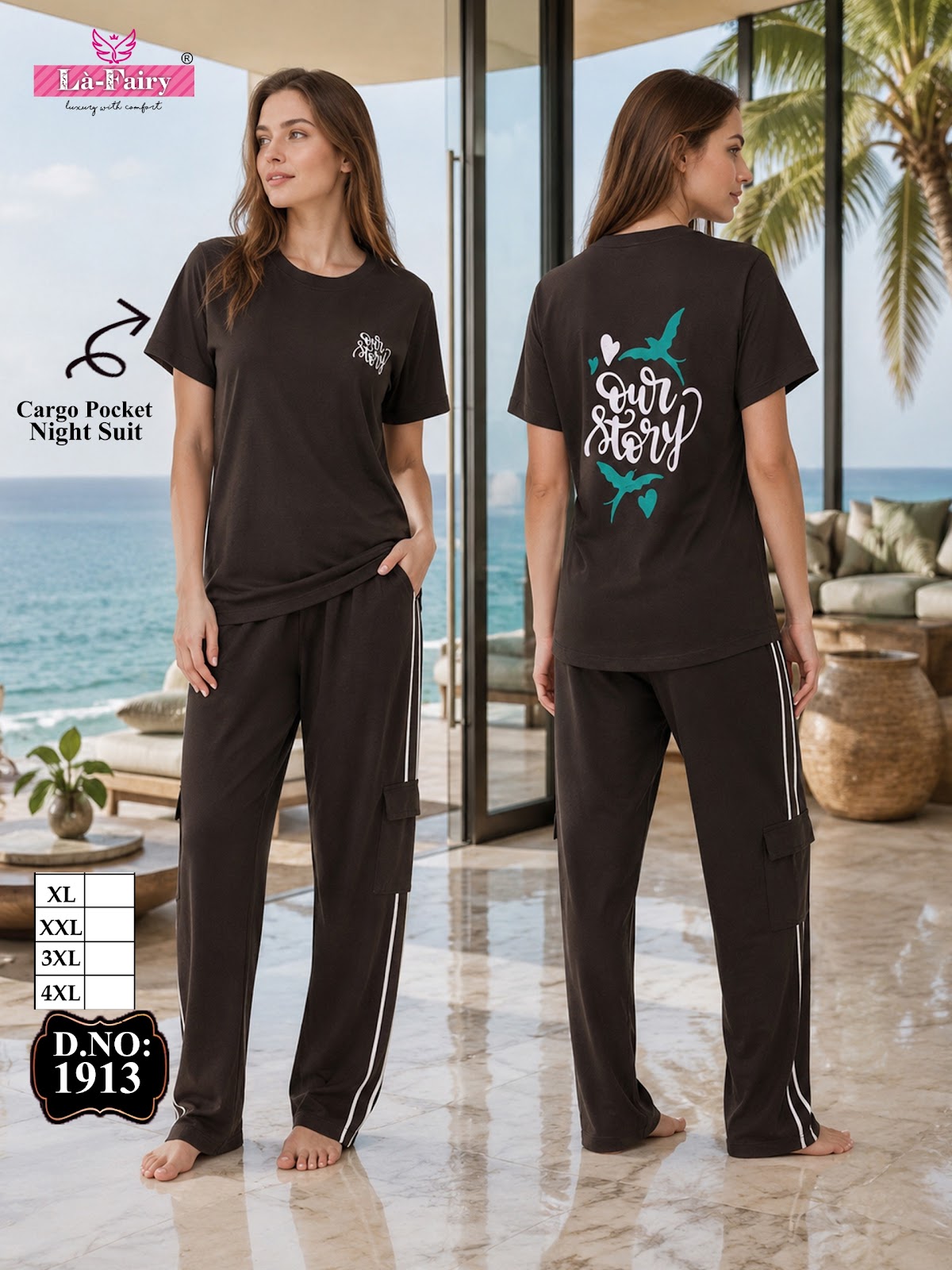 Cargo Pocket Design 1913 La Fairy Sinker Pyjama Night Suits Manufacturer India