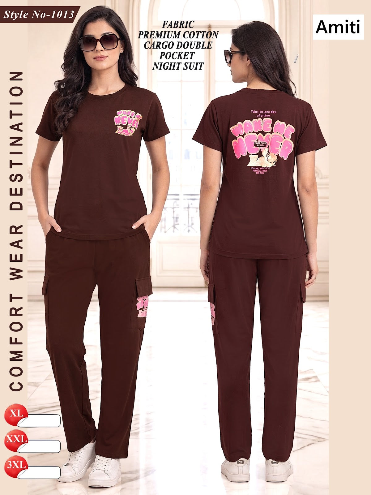 Cargo Style 1013 Amiti Cotton Hosiery Pyjama Night Suits Wholesaler Ahmedabad