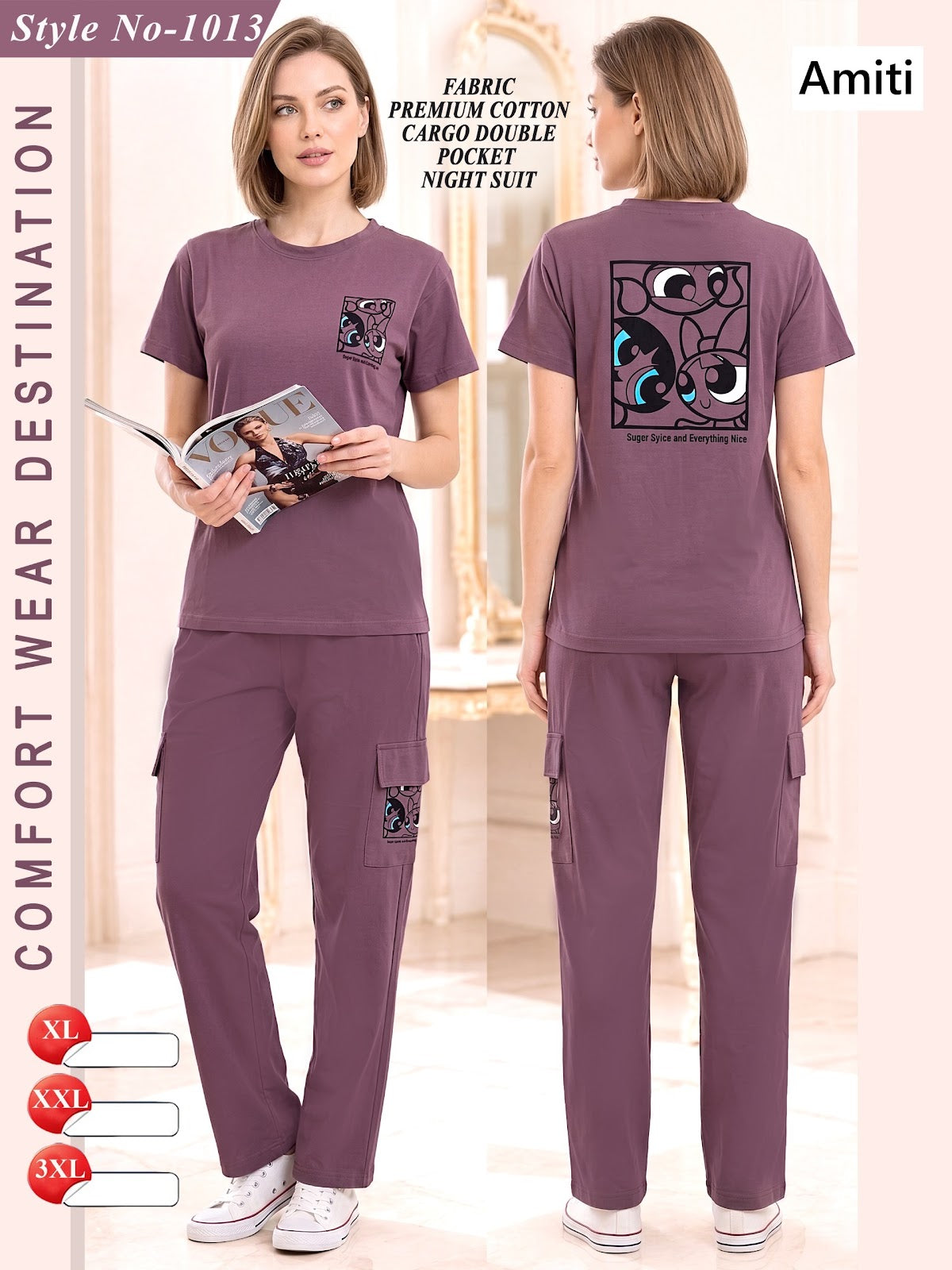 Cargo Style 1013 Amiti Cotton Hosiery Pyjama Night Suits Wholesaler Ahmedabad