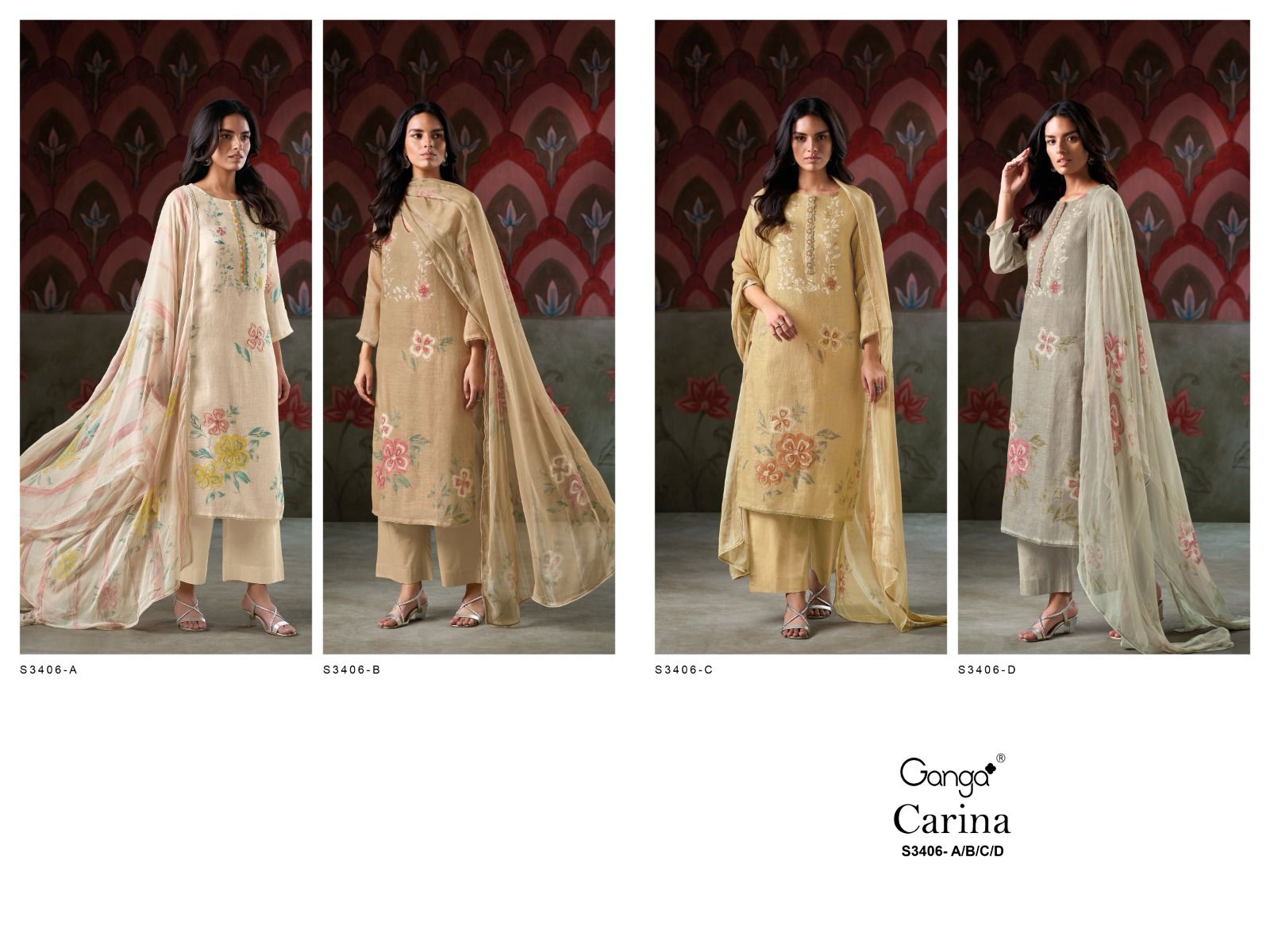 Carina 3406 Ganga Linen Plazzo Style Suits Exporter Gujarat