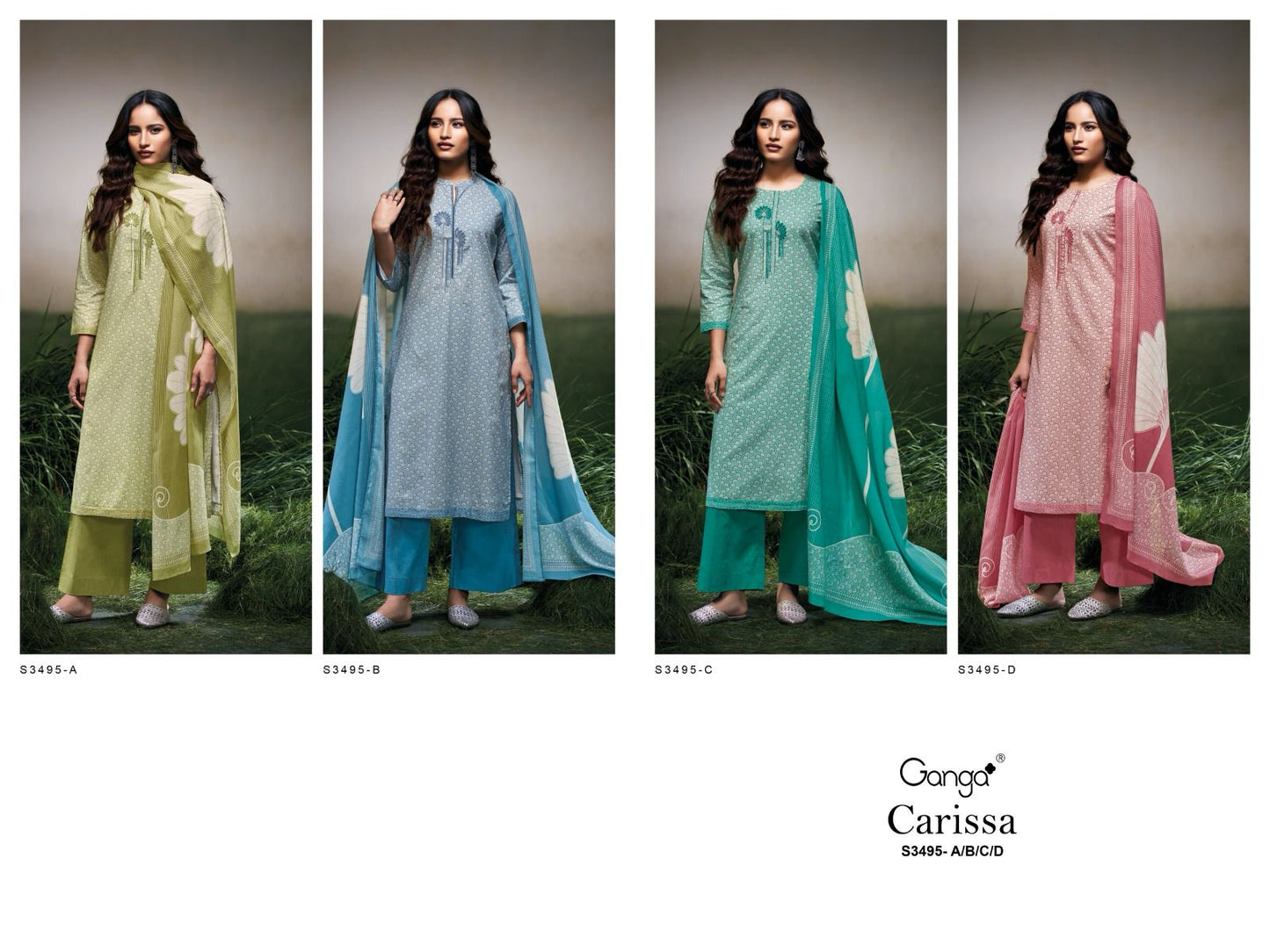 Carissa 3495 Ganga Premium Cotton Plazzo Style Suits Wholesale Rate