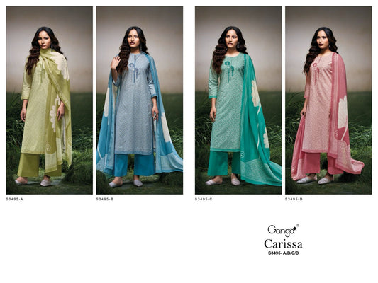 Carissa 3495 Ganga Premium Cotton Plazzo Style Suits Wholesale Rate