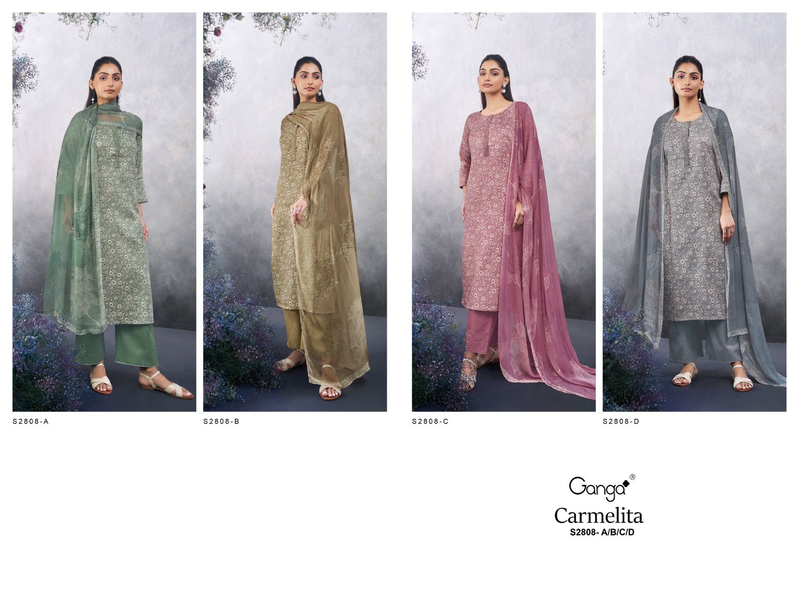 Carmelita 2808 Ganga Cotton Silk Plazzo Style Suits Manufacturer Gujarat