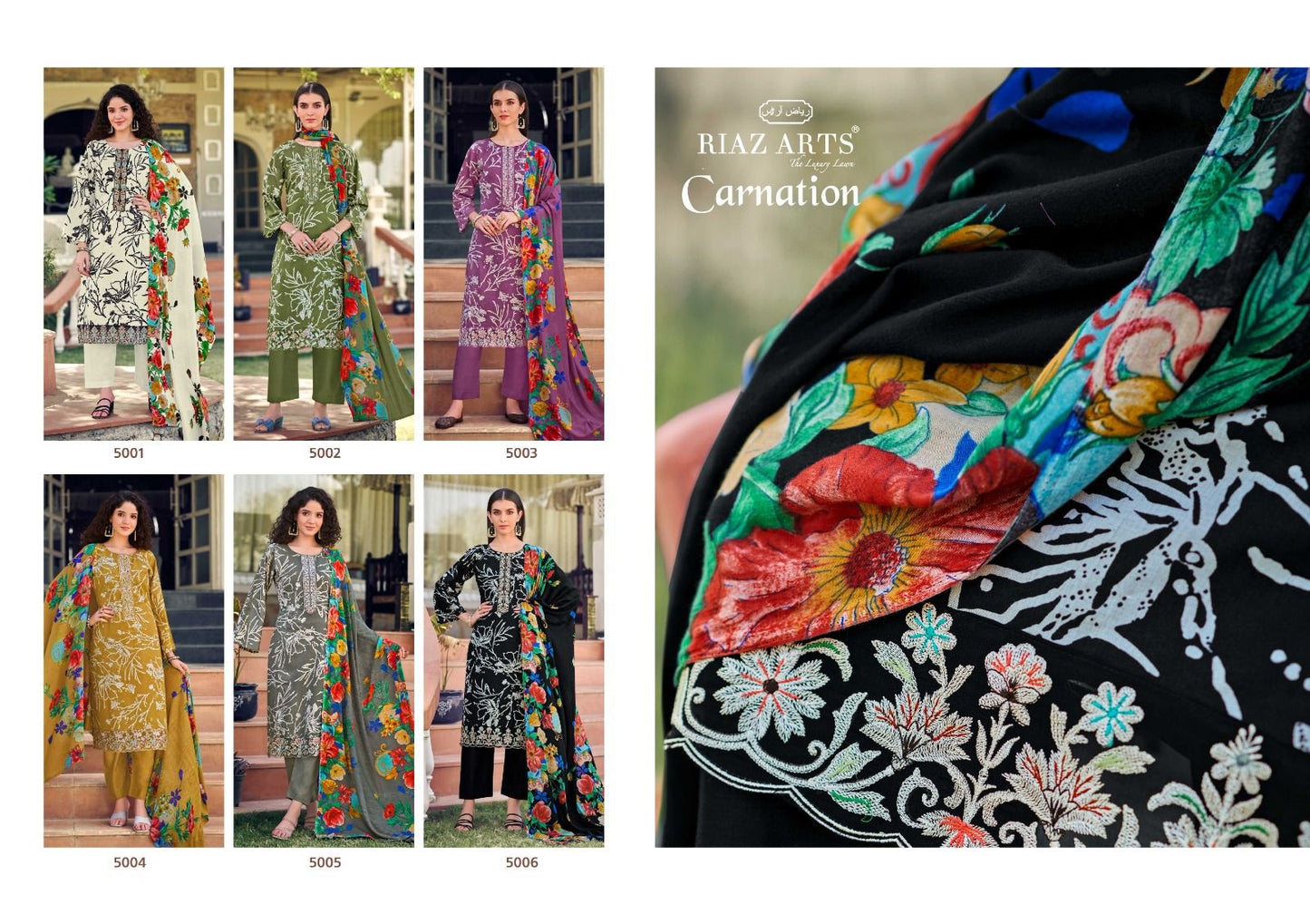 Carnation Riaz Art Cambric Lawn Karachi Salwar Suits Manufacturer Ahmedabad