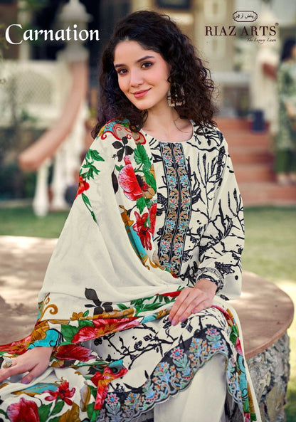 Carnation Riaz Art Cambric Lawn Karachi Salwar Suits Manufacturer Ahmedabad