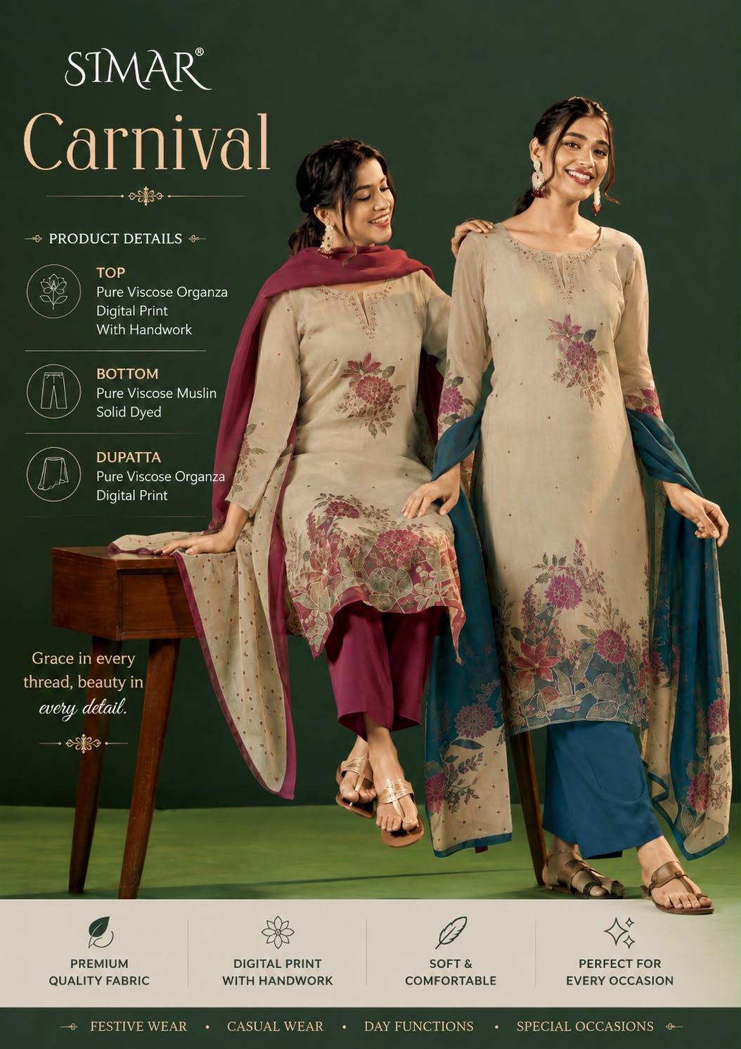 Carnival Organza Simar Viscose Pant Style Suits Exporter Ahmedabad