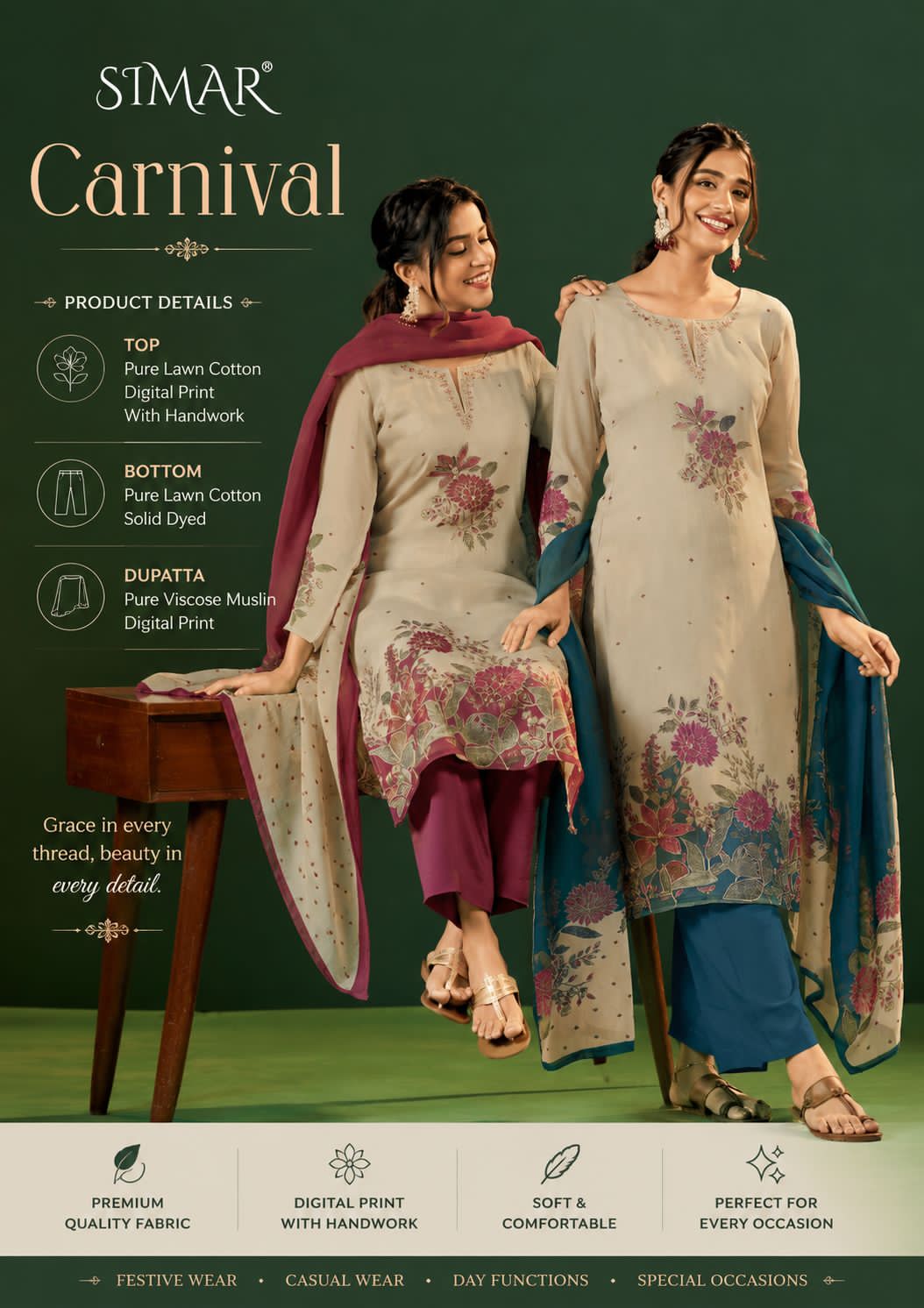 Carnival Simar Lawn Cotton Pakistani Salwar Suits Supplier Gujarat