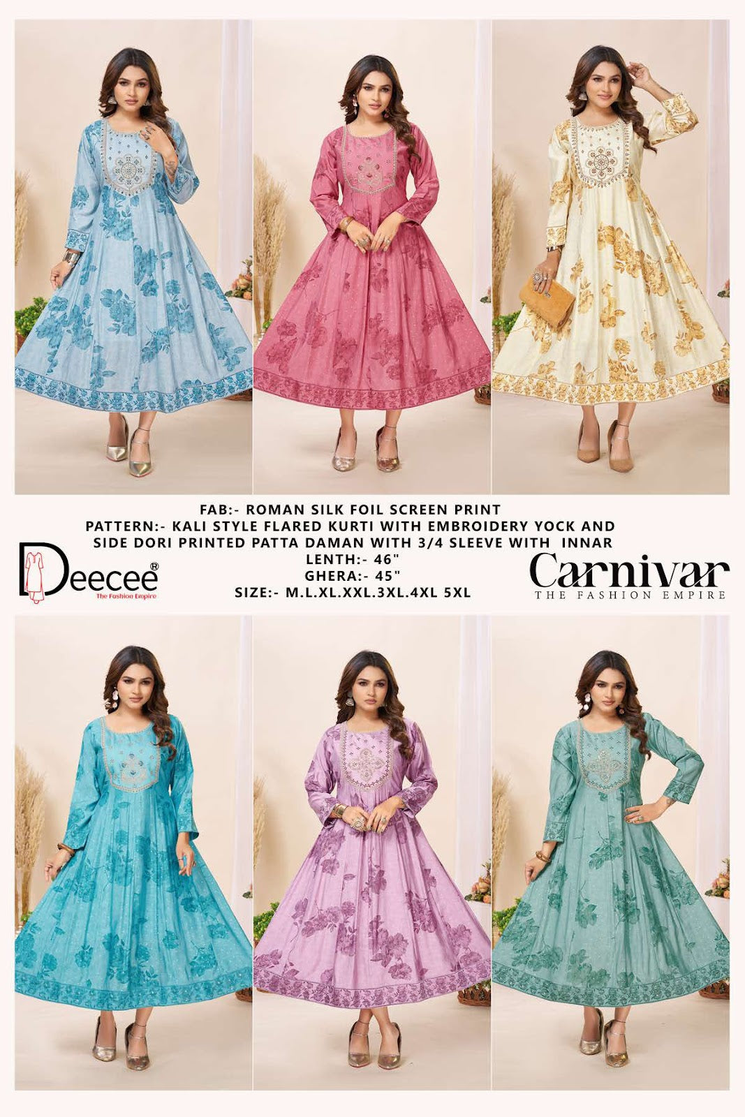 Carnivar Deecee Roman Silk Anarkali Kurtis Wholesale