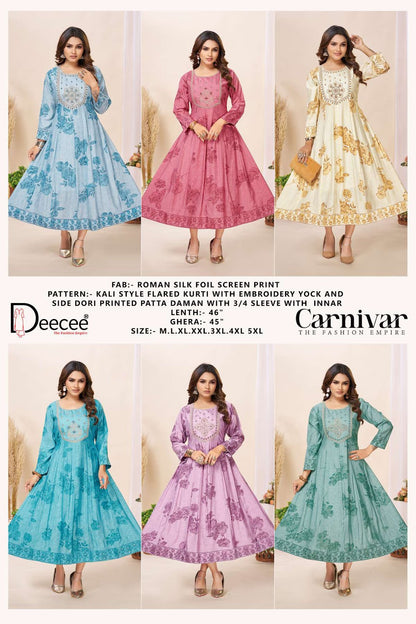 Carnivar Deecee Roman Silk Anarkali Kurtis Wholesale