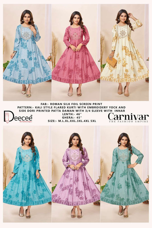 Carnivar Deecee Roman Silk Anarkali Kurtis Wholesale