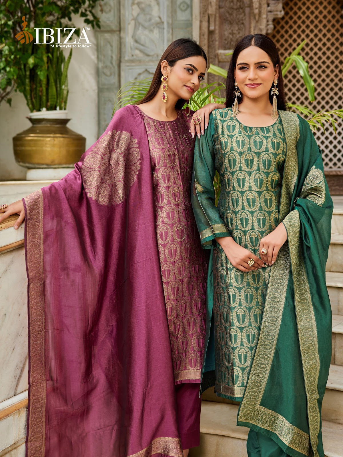 Carol Ibiza Silk Jacquard Pant Style Suits Manufacturer India