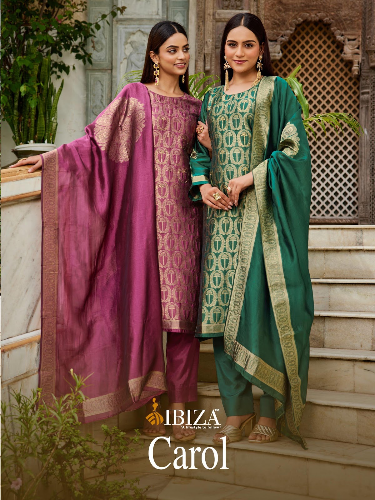 Carol Ibiza Silk Jacquard Pant Style Suits Manufacturer India