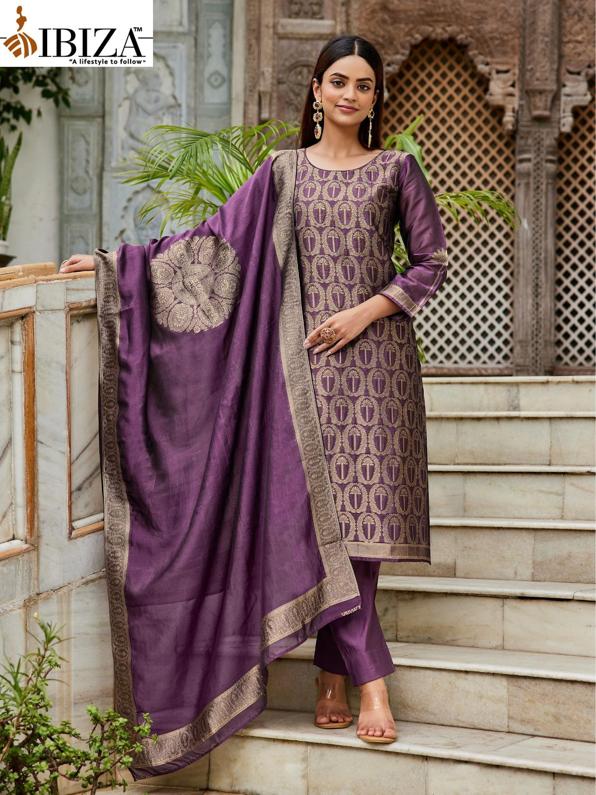 Carol Ibiza Silk Jacquard Pant Style Suits Manufacturer India