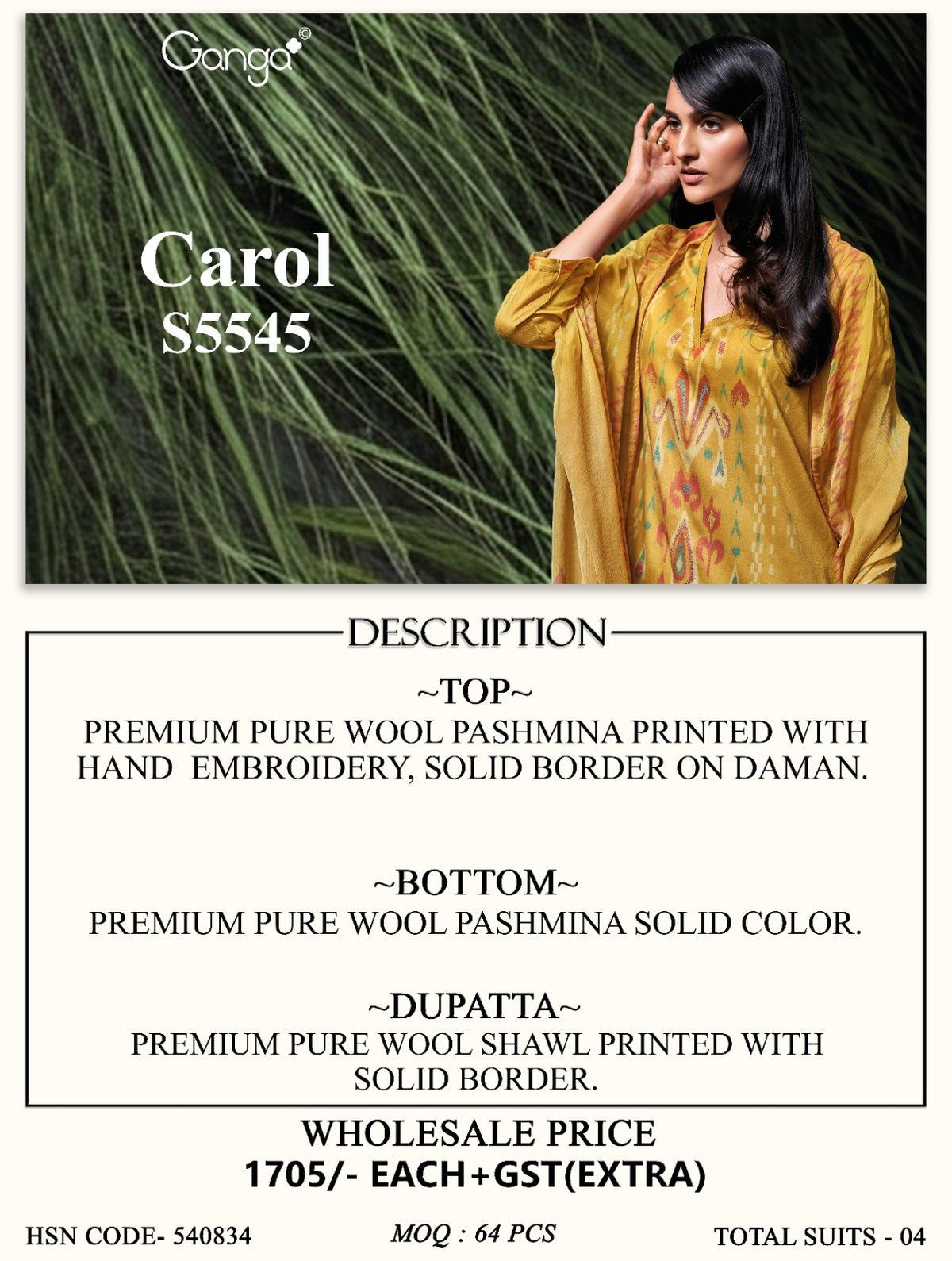 Carol S5545 Ganga Wool Pashmina Suits Supplier Gujarat