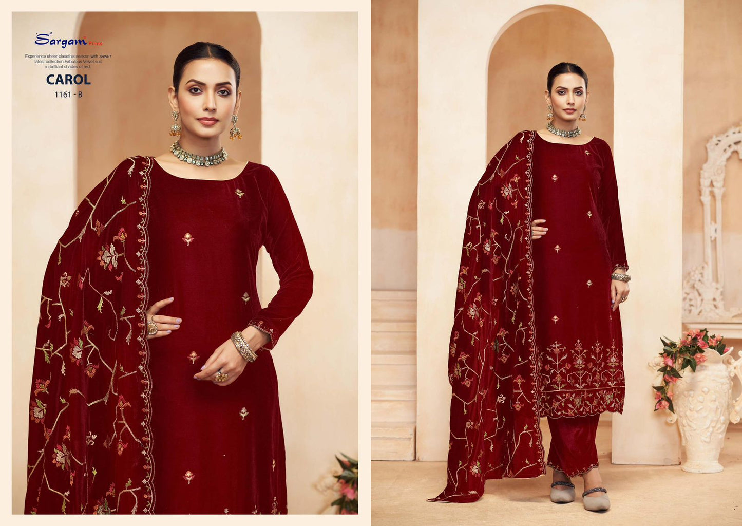 Carol 1161 Sargam Prints Velvet Suits Supplier