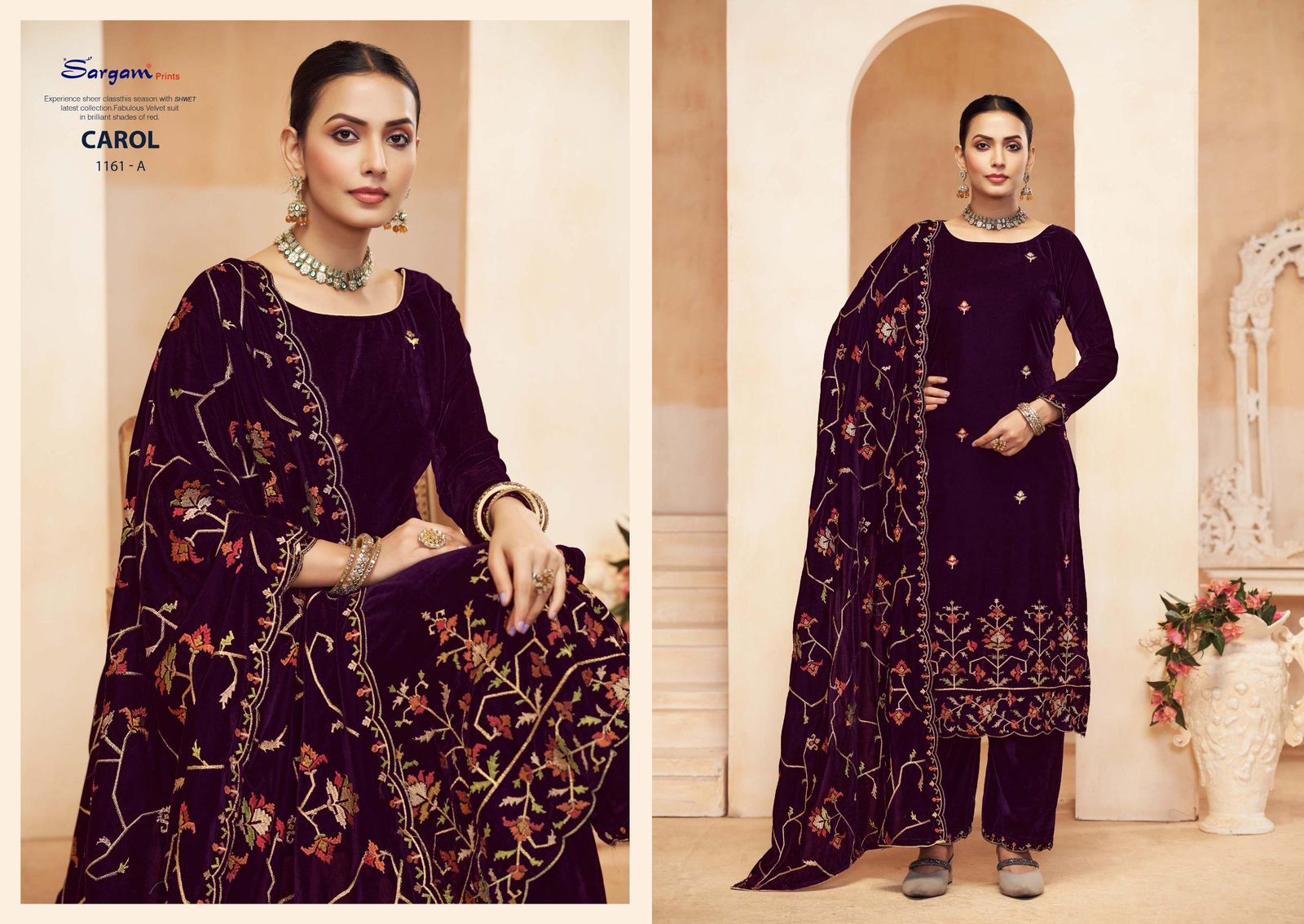 Carol 1161 Sargam Prints Velvet Suits Supplier