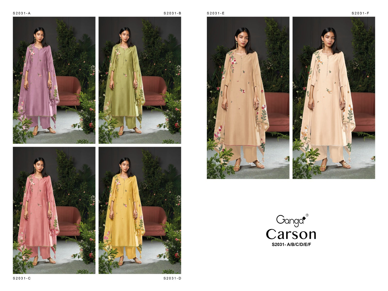 Carson 2031 Ganga Bemberg Silk Plazzo Style Suits Wholesale Rate