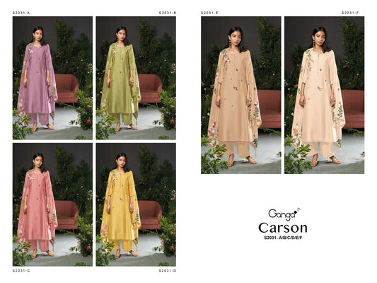 Carson 2031 Ganga Bemberg Silk Plazzo Style Suits Wholesale Rate