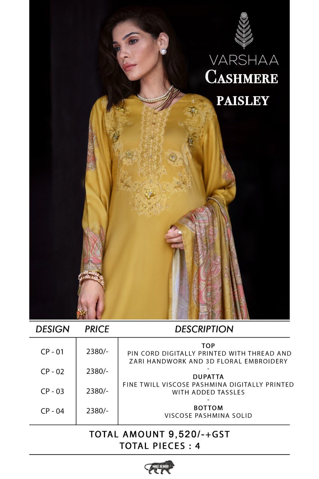Cashmere Paisley Varshaa Cord Pashmina Suits Manufacturer India