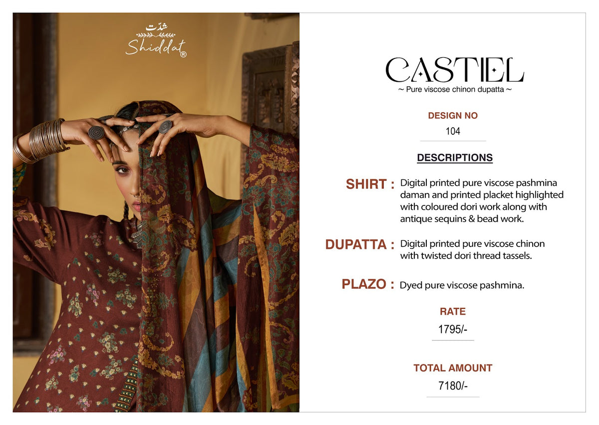 Castiel 104 Shiddat Viscose Pashmina Suits Supplier