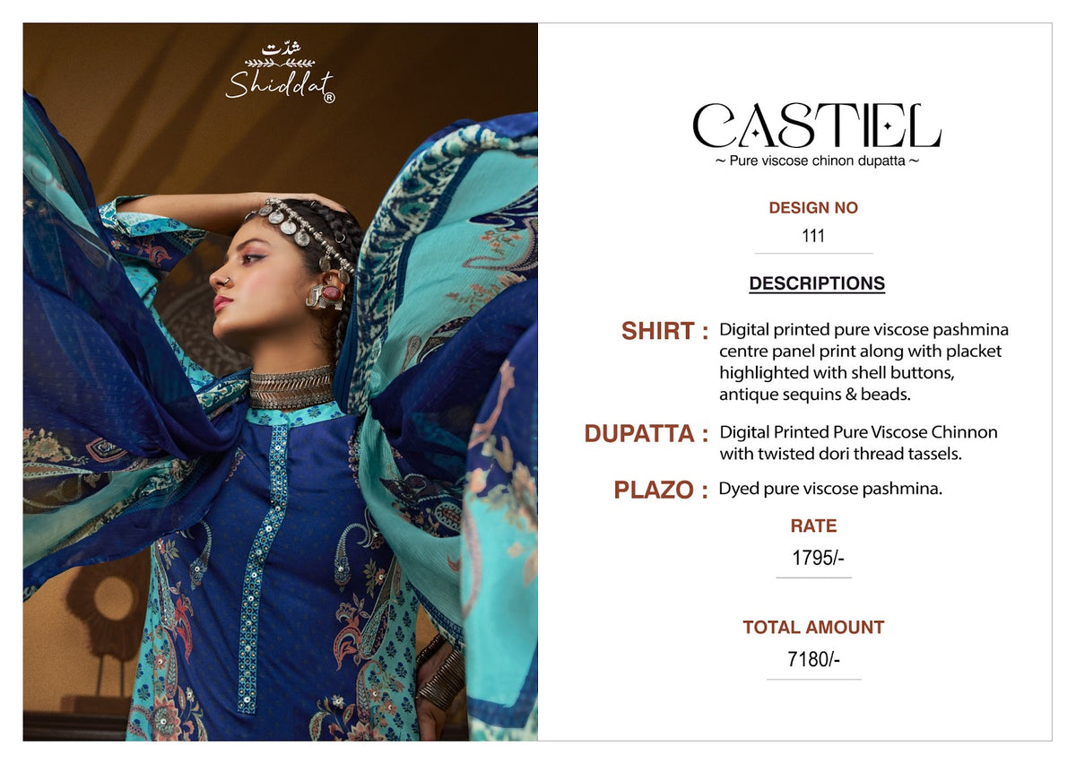 Castiel 111 Shiddat Viscose Pashmina Suits Wholesale