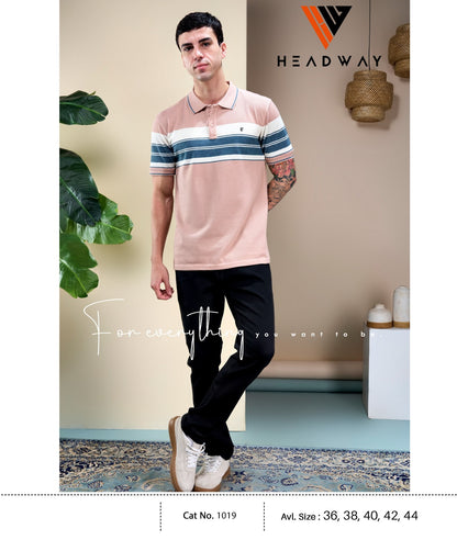Cat 1019 Pique Headway Auto Stripes Mens Tshirts Wholesaler Ahmedabad