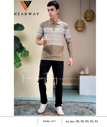 Cat 1019 Pique Headway Auto Stripes Mens Tshirts Wholesaler Ahmedabad