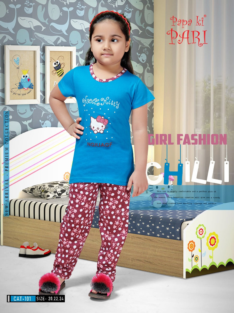Cat 101 Papa Ki Pari Cotton Girls Pant Set Supplier
