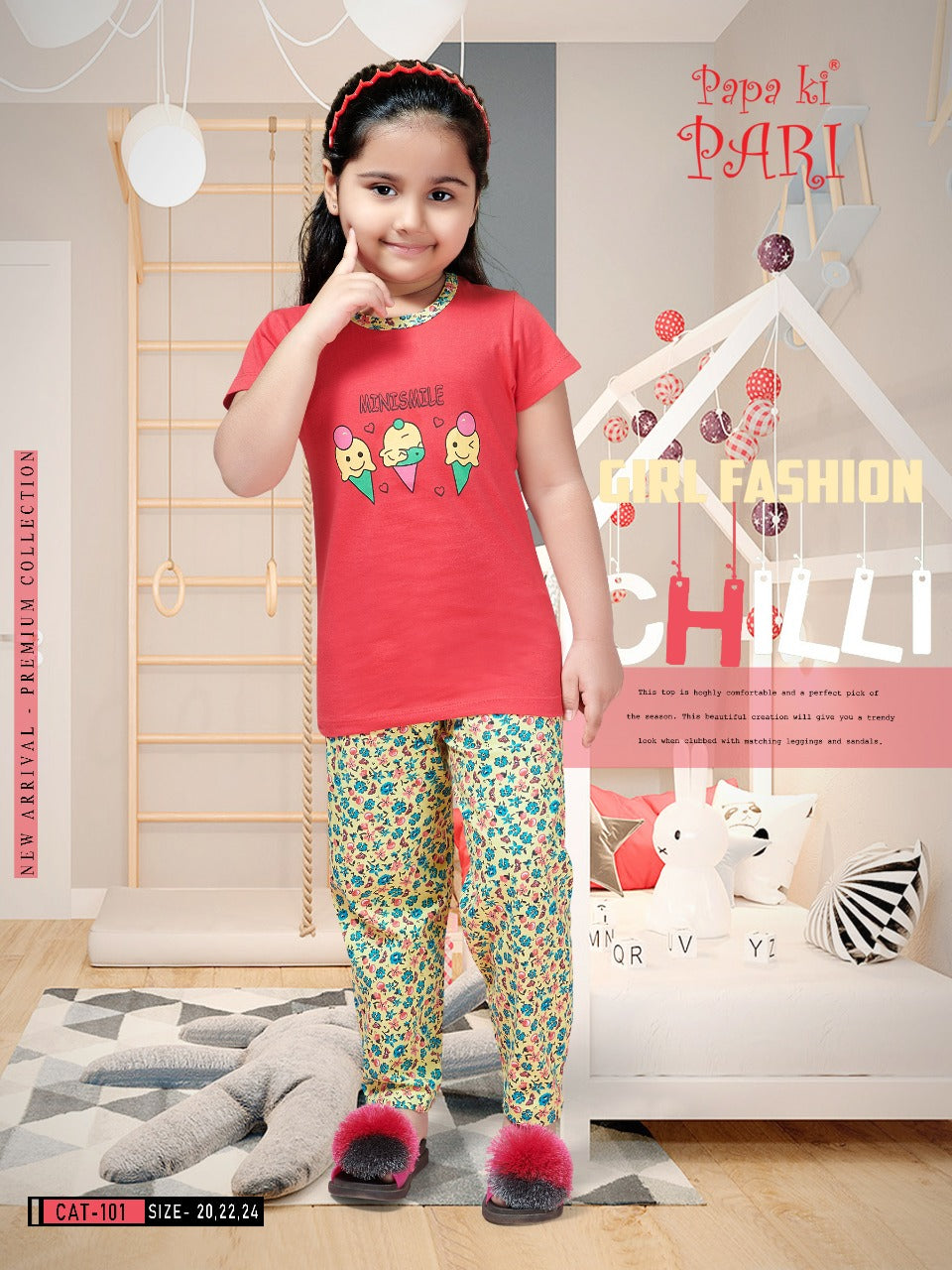 Cat 101 Papa Ki Pari Cotton Girls Pant Set Supplier