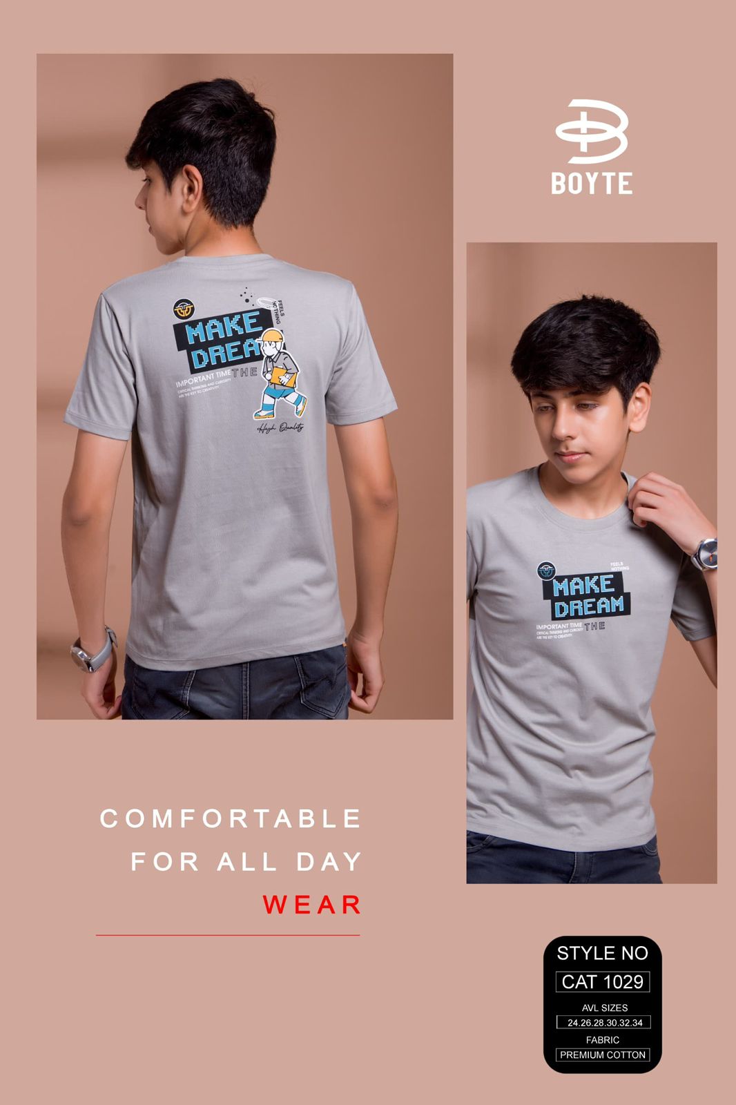 Cat 1029 Boyte Premium Cotton Boys Tshirt Wholesaler Ahmedabad