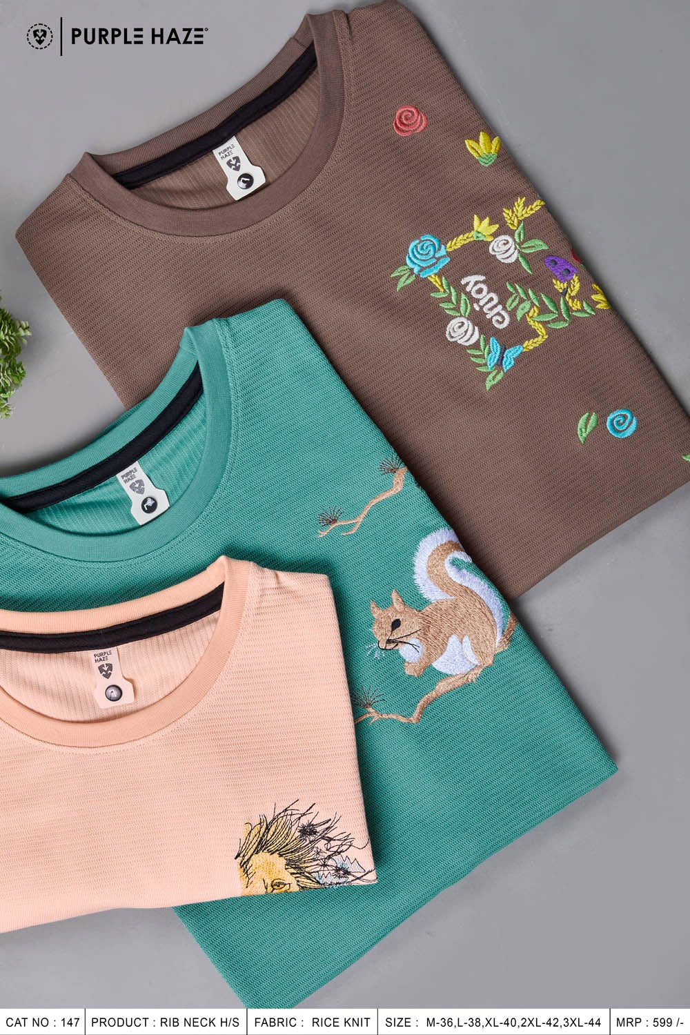 Cat 147 Purple Haze Rice Knit Mens Tshirts Exporter Gujarat