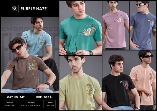 Cat 147 Purple Haze Rice Knit Mens Tshirts Exporter Gujarat