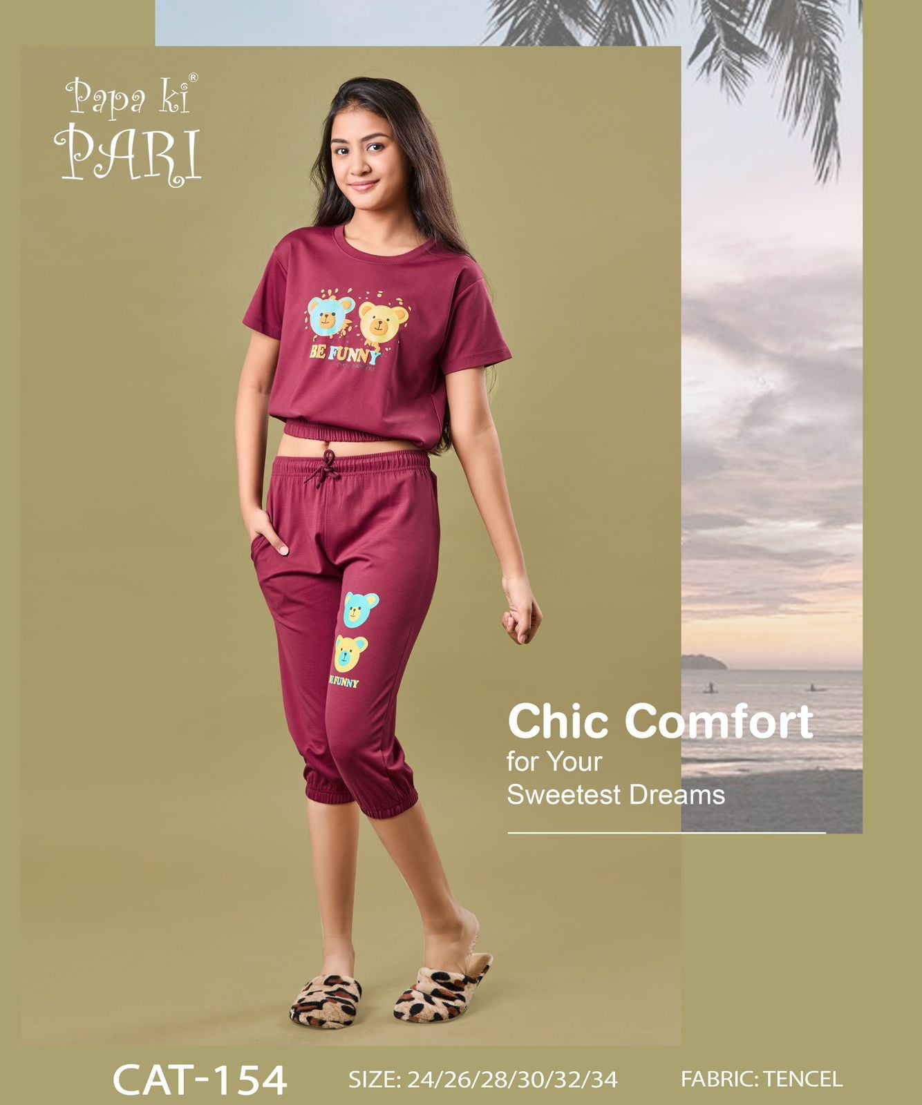 Cat 154 Papa Ki Pari Tencil Lycra Girls Capri Night Suits Wholesale Price