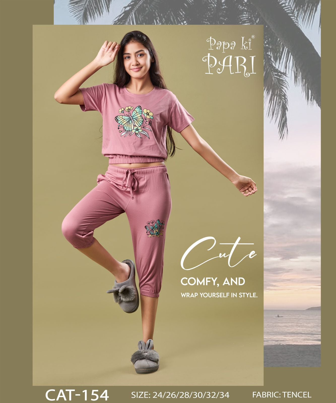 Cat 154 Papa Ki Pari Tencil Lycra Girls Capri Night Suits Wholesale Price