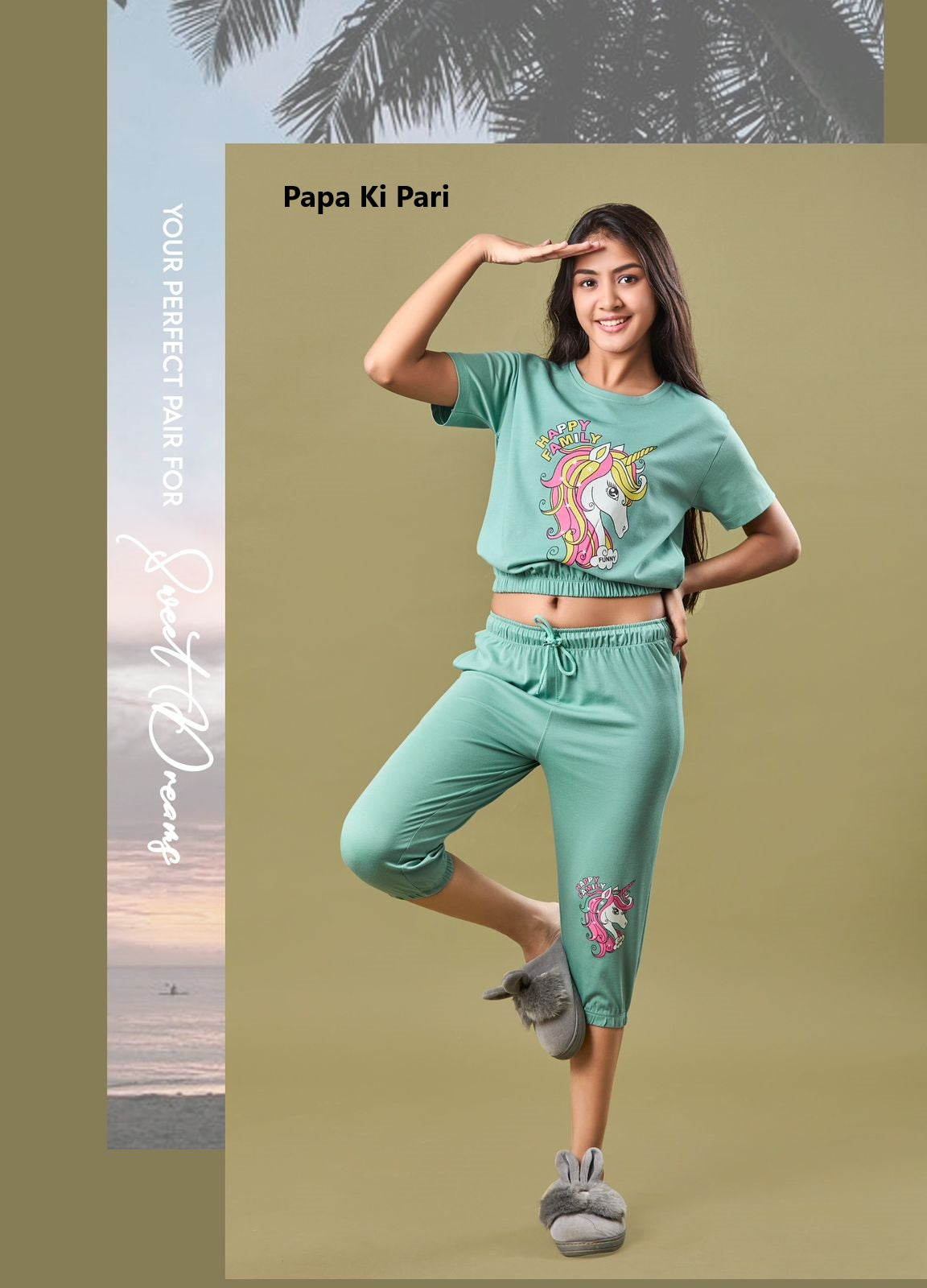 Cat 154 Papa Ki Pari Tencil Lycra Girls Capri Night Suits Wholesale Price
